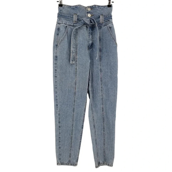 Nasty Gal Denim - Nasty Gal Mom Skinny Ankle Jeans High Rise Medium Wash Denim Tie Belt